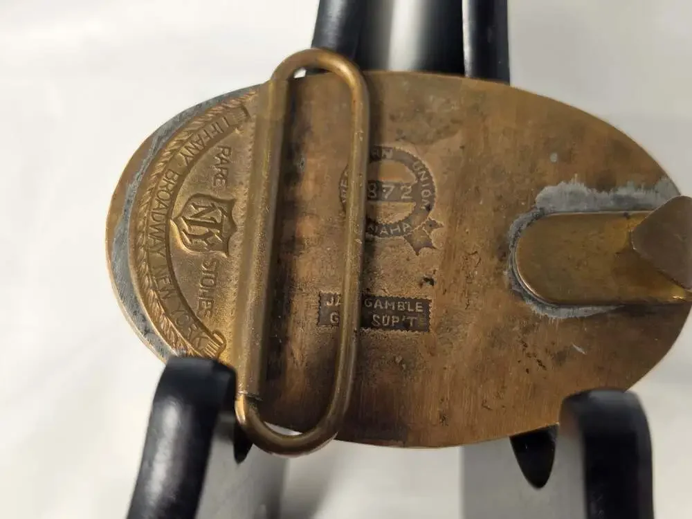 Vintage Western Union Telegraph Company Brass Belt Buckle with Tiffany Broadway